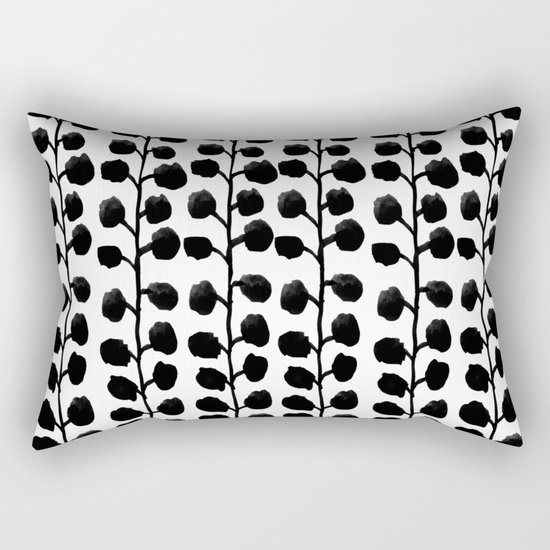 Black and white minimal modern petals leaves bloom spring summer monochromatic urban dorm decor Rectangular Pillow