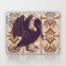 Open winged pelican bird on pattern background - purple Laptop Skin