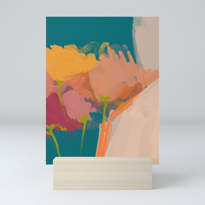Colorful Messy Flowers On Teal Mini Art Print