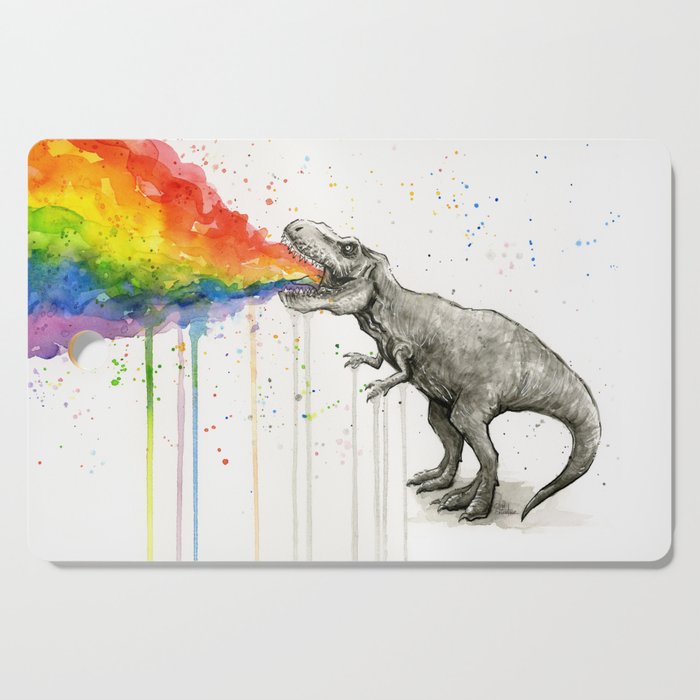 T-Rex Dinosaur Vomits Rainbow Cutting Board