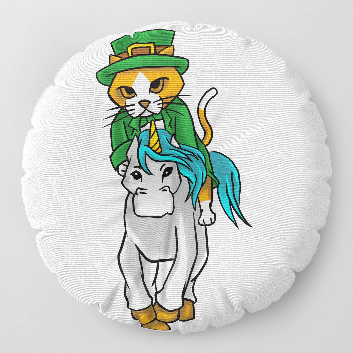 Leprechaun Cat Riding A Unicorn St Patricks Floor Pillow By