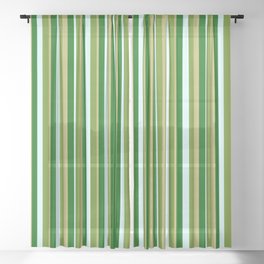 [ Thumbnail: Green, Dark Khaki, Dark Green & Light Cyan Colored Lined Pattern Sheer Curtain ]