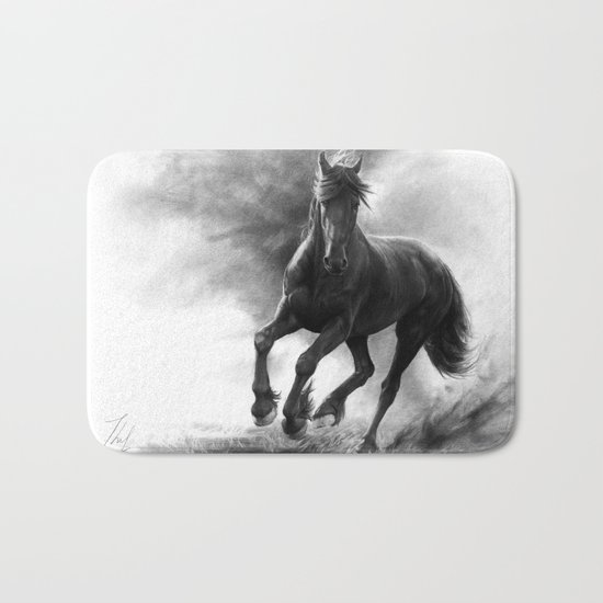 Horse in Storm - GRAPHITE DRAWING Bath Mat