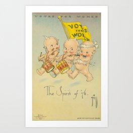 Postcard of Kewpies titled  Votes for Women- The Spirit of '76,  1915, Vintage Postcard Print Art Print | History, Postcard, Vintage, Card, Message, Painting, Antique, Old, Print, Illustration 