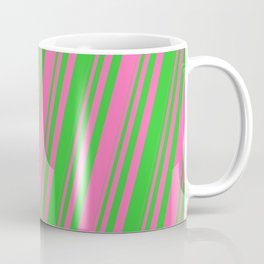 [ Thumbnail: Hot Pink & Lime Green Colored Striped/Lined Pattern Coffee Mug ]