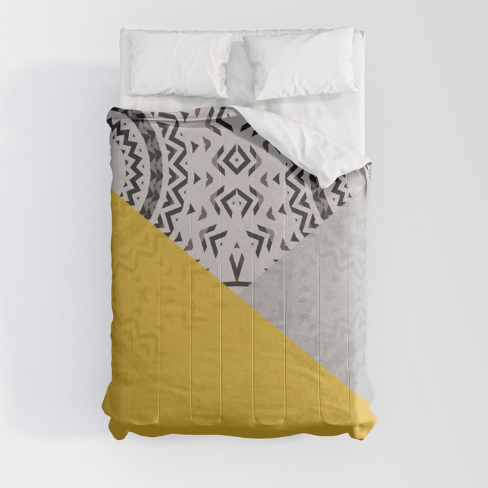 Yellow and Grey Triangles Comforter