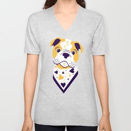 Bulldog with Bandana V Neck T Shirt