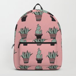 Cactus and Aloe Vera on pink Backpack