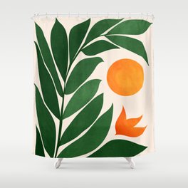 Tropical Forest Sunset / Mid Century Abstract Shapes Shower Curtain
