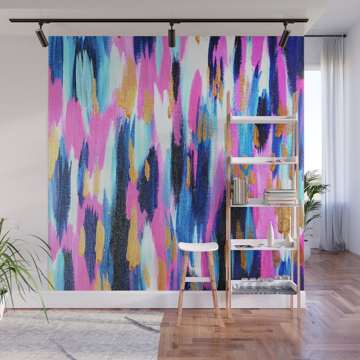 Spring Golden - Pink and Navy Abstract Wall Mural