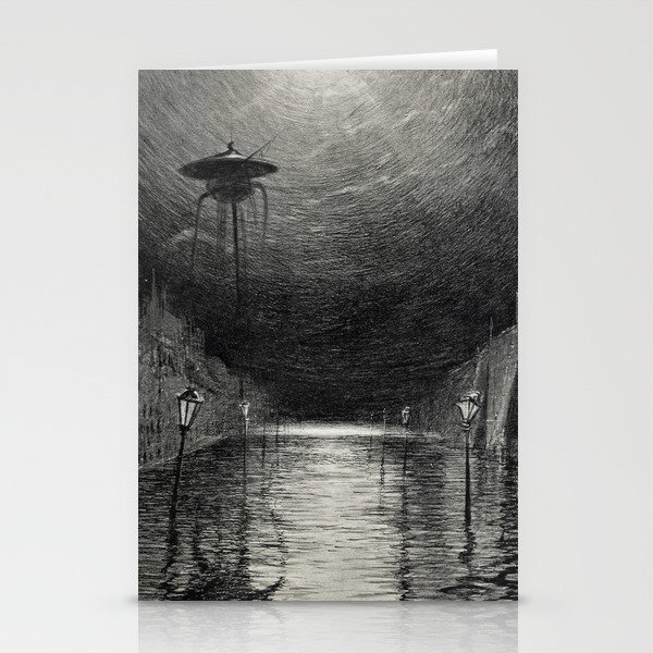 Alien invasion abandoned city streets - War of the Worlds vintage poster by Henrique Alvim Corrêa Stationery Cards