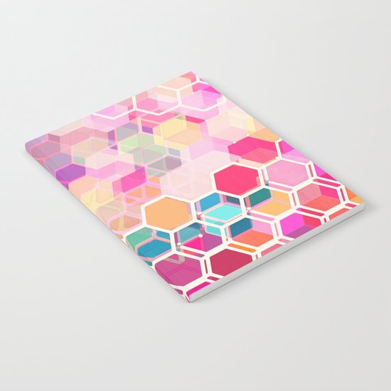 Rainbow Honeycomb - colorful hexagon pattern Notebook