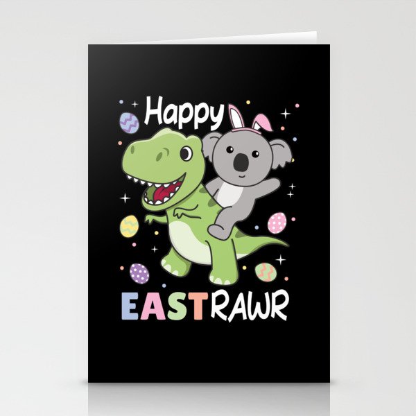 Koala With T-rex Easter Estrawr Easter Pun Stationery Cards