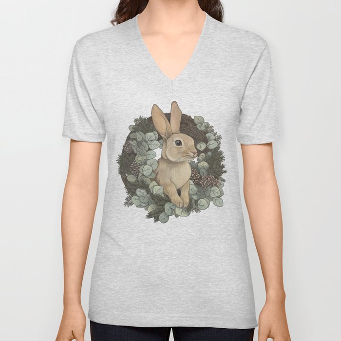 winter rabbit V Neck T Shirt