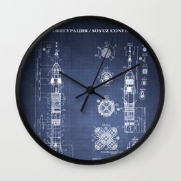 Soyuz Blueprint in High Resolution (dark blue) Wall Clock