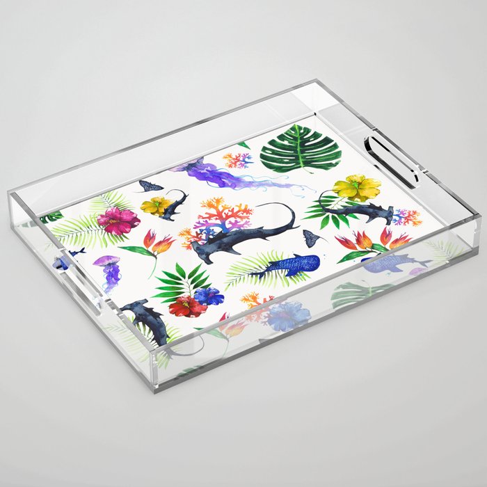 tropical shark pattern Acrylic Tray