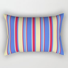 [ Thumbnail: Pale Goldenrod, Cornflower Blue, Royal Blue & Crimson Colored Striped/Lined Pattern Rectangular Pillow ]