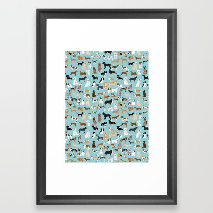 Dogs pattern print must have gifts for dog person mint dog breeds Framed Art Print