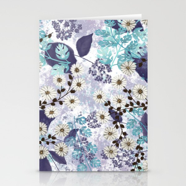 Purple and Teal Flowers Stationery Cards
