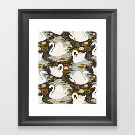 Swan Dance Pattern in Charcoal Background Framed Art Print
