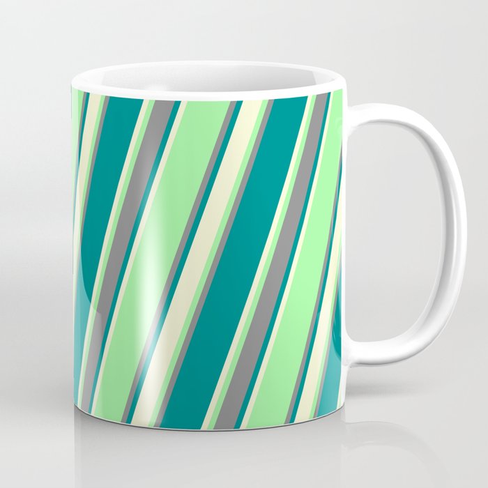 Green, Grey, Teal & Light Yellow Colored Striped Pattern Coffee Mug
