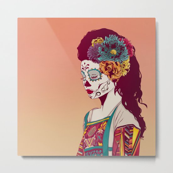 Mexican Skull Lady Metal Print