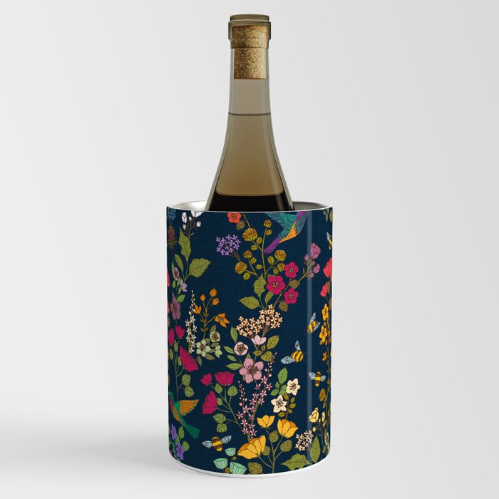 Hummingbirds and Bees {Deep Blue} Wine Chiller