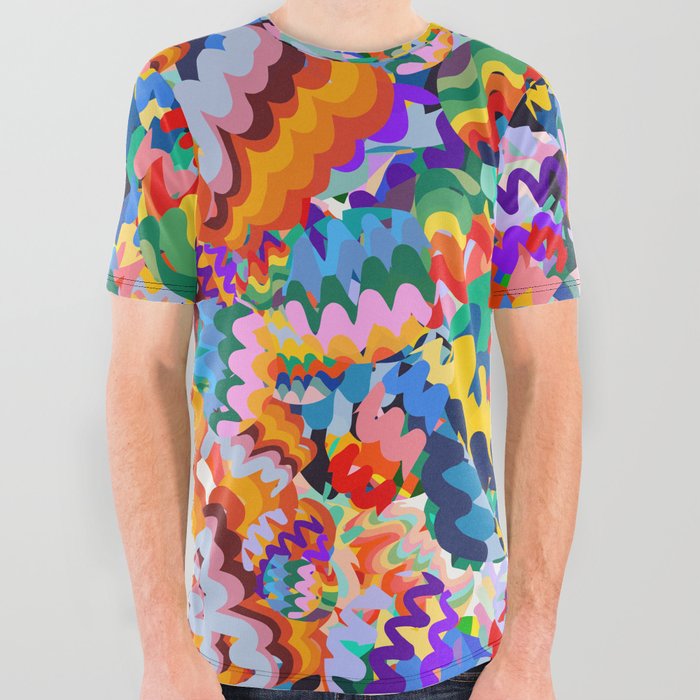 Abstract Joyful Pop Graffiti Doodles Squiggles Art  All Over Graphic Tee