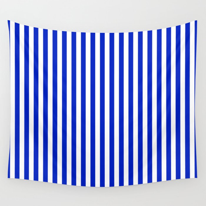 Cobalt Blue and White Vertical Deck Chair Stripe Wall Tapestry