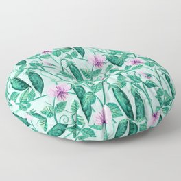 Fresh Garden Pea Floral on Pastel Mint Green Floor Pillow