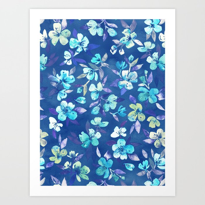 Grown Up Betty - blue watercolor floral Art Print