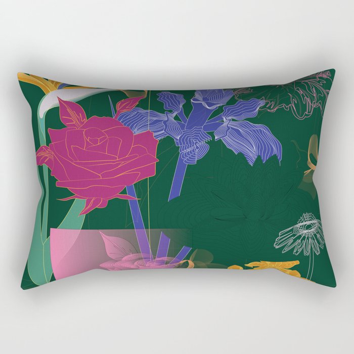 Dark Fall Flower Pattern for Home Goods Emerald Green Magenta