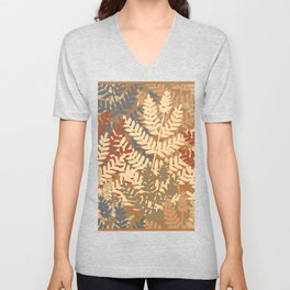 Multicolored Fern on a Caramel Colored Background V Neck T Shirt