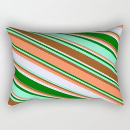 [ Thumbnail: Eyecatching Brown, Coral, Lavender, Dark Green & Aquamarine Colored Lines Pattern Rectangular Pillow ]