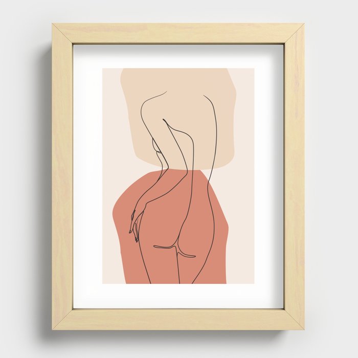 Abstract woman body artwork, minimal line drawing Recessed Framed Print