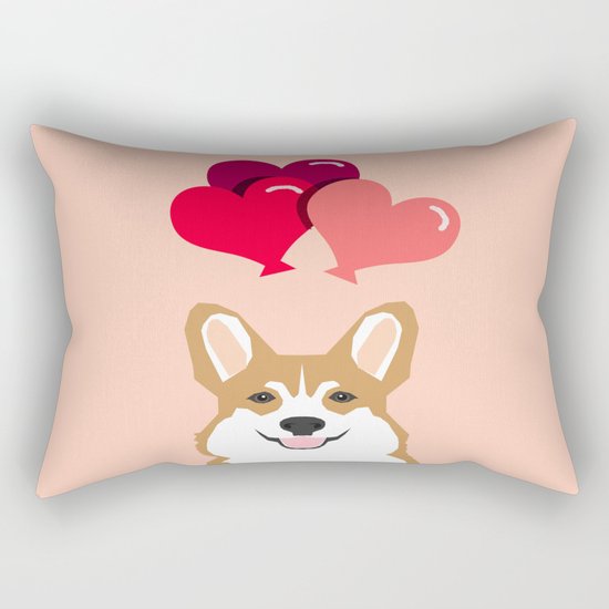 Corgi Heart Balloon - Cute Valentines Corgi, Dog, Pet, Cute, Animal, Dog Love, Corgi, Wuff You, Rectangular Pillow