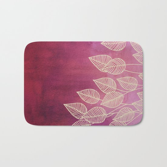 Magenta Garden - watercolor & ink leaves Bath Mat