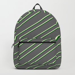 [ Thumbnail: Dim Gray, Beige & Dark Green Colored Pattern of Stripes Backpack ]