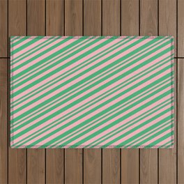 [ Thumbnail: Light Pink & Sea Green Colored Lined Pattern Outdoor Rug ]