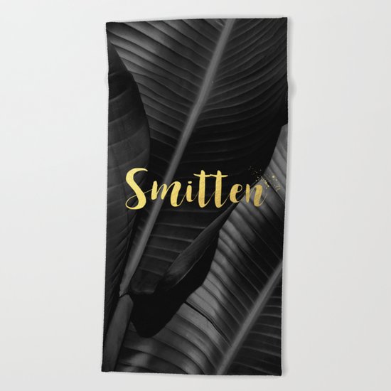 Smitten gold - bw banana leaf Beach Towel