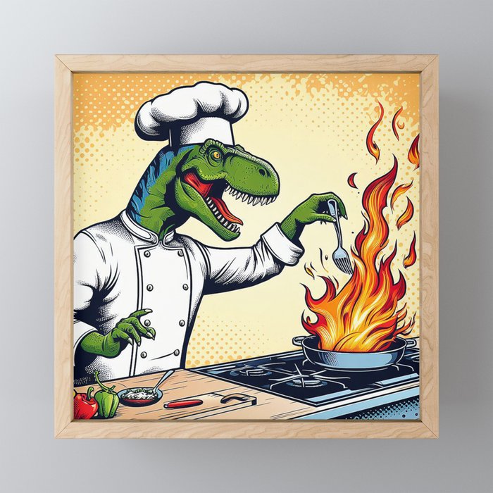 T-Rex Cooking Disaster Framed Mini Art Print
