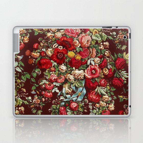 CHINTZ RED FLORAL PATTER WITH BLUE RIBBON. Laptop & iPad Skin