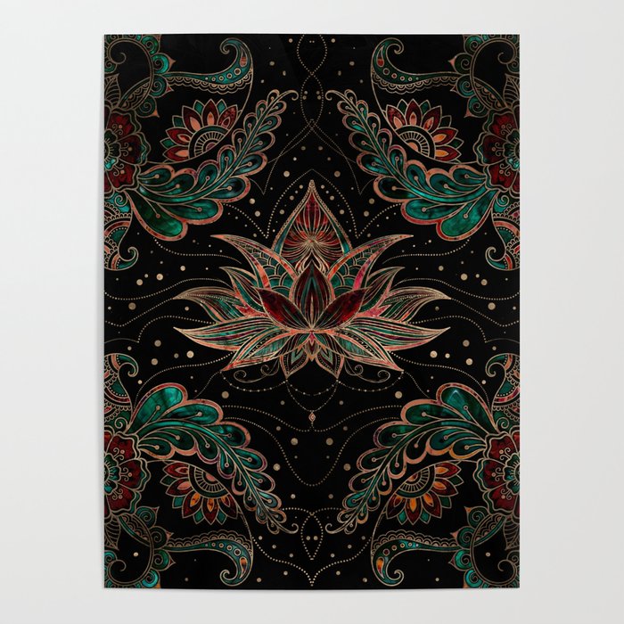 Lotus flower - Red Marble and Malachite Poster by Creativemotions