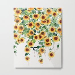 Sunflowers and Eucalyptus Garland  Metal Print | Xmas, Popular, Pattern, Garland, Flowers, Birthday, Painting, Watercolor, Green, Christmas 