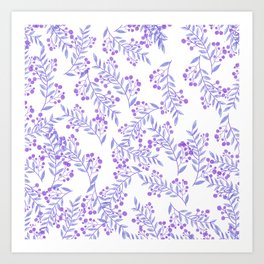 Purple Lilac Blue Watercolor Foliage Berries Pattern Art Print
