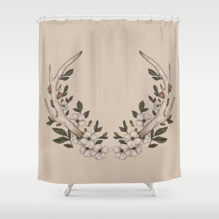 Floral Antler Shower Curtain