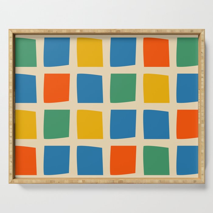 Midcentury Windows Geometric Check Pattern in Rainbow Pop Colours Serving Tray