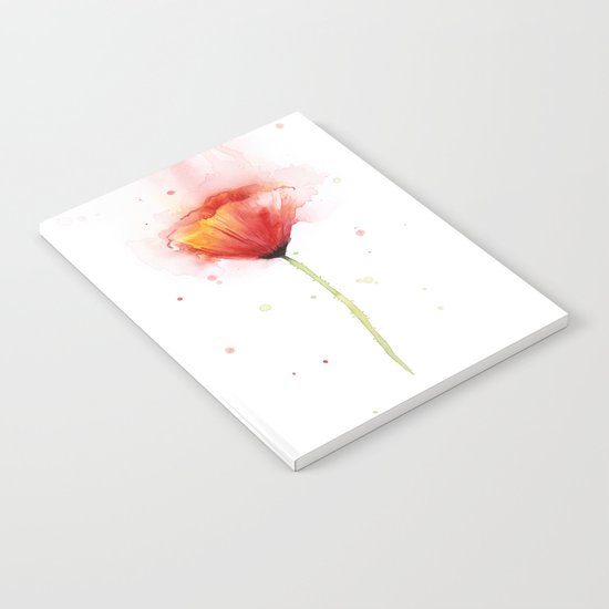 Red Poppy Flower Watercolor Abstract Poppies Floral Notebook