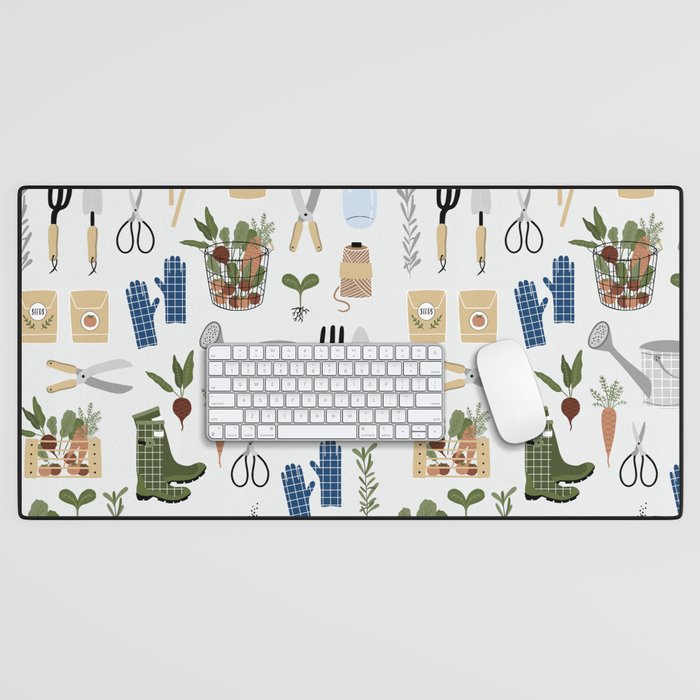 Botanical Gardening Pattern Pots And Plants Desk Mat