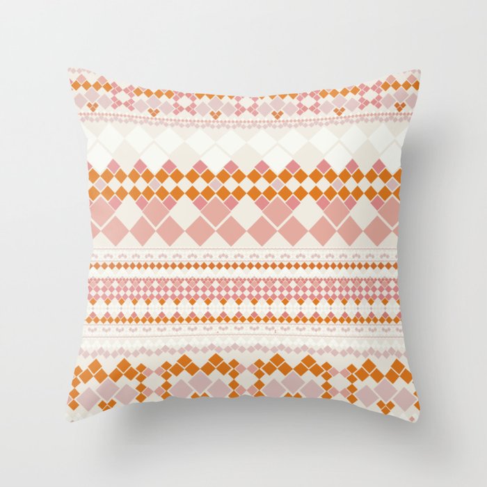 Geometric Bohemian Pattern - Light Pink and Orange Throw Pillow